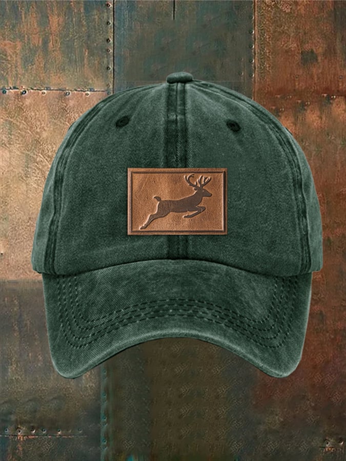 Unisex Distressed Washed Cotton Elk Print Hat