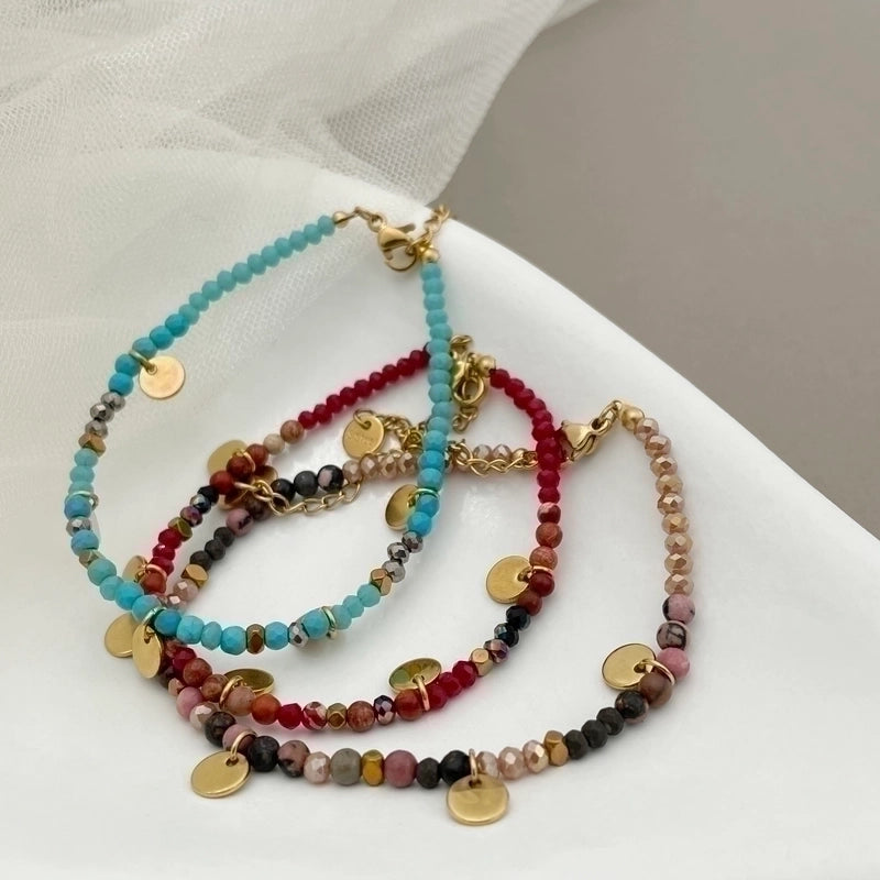 Casual Round 304 Stainless Steel Natural Stone Labradorite Gold Plated Bracelets In Bulk