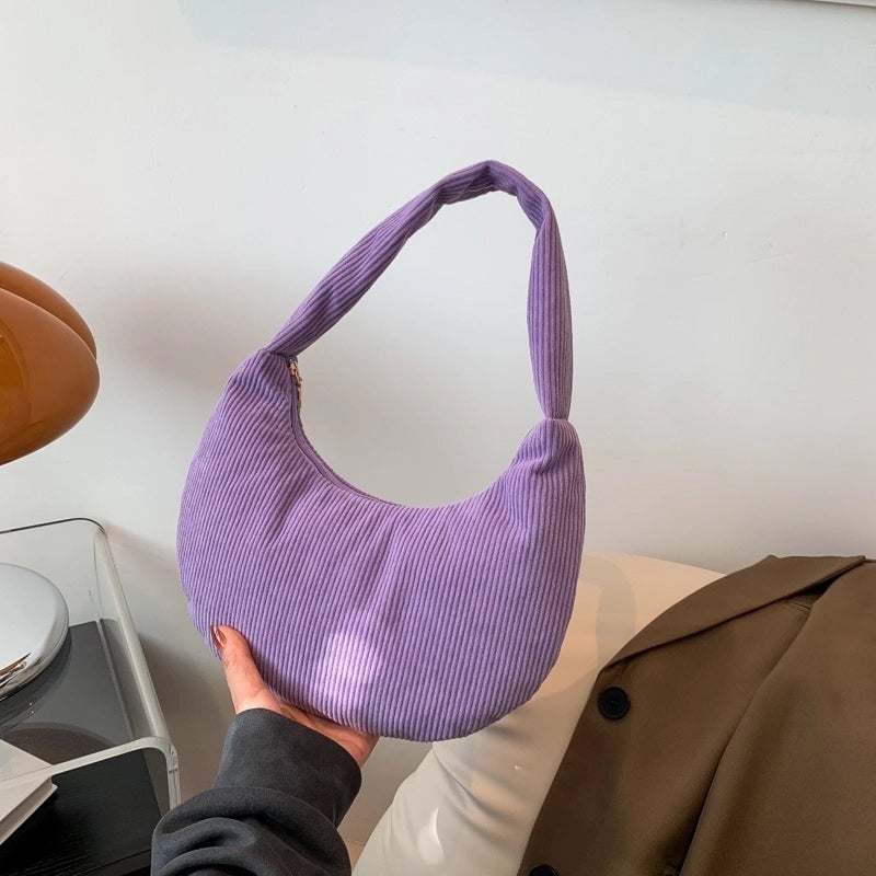 Women's Velvet Cloth Solid Color Vintage Style Dumpling Shape Zipper Underarm Bag