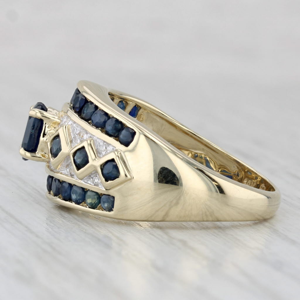 1.70ctw Blue Sapphire Ring 14k Yellow Gold Size 8 Diamond Accents
