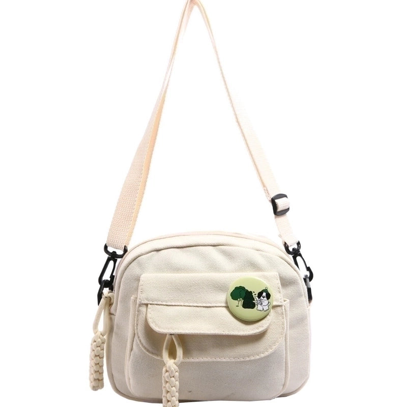Women's Small Canvas Solid Color Basic Zipper Shoulder Bag