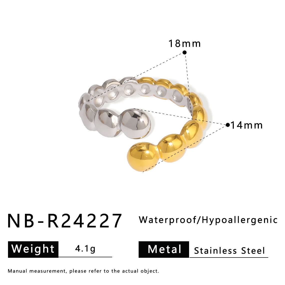 Design Sense Two-Color Hollow Lines Gold Ring Asymmetrical Staggered Exaggerated Stainless Steel Ring Women