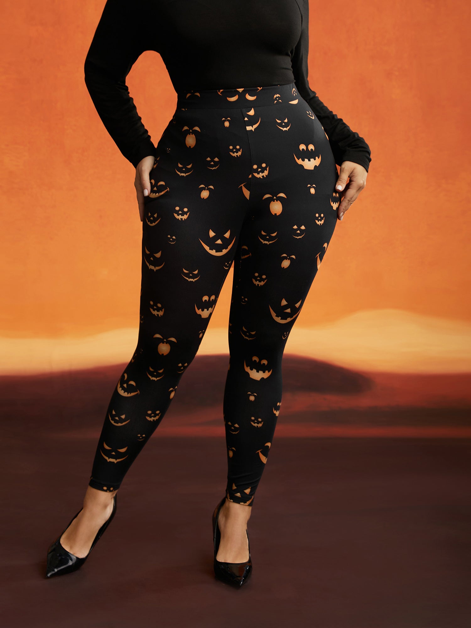 Stretchy Jack-o-Lantern Leggings