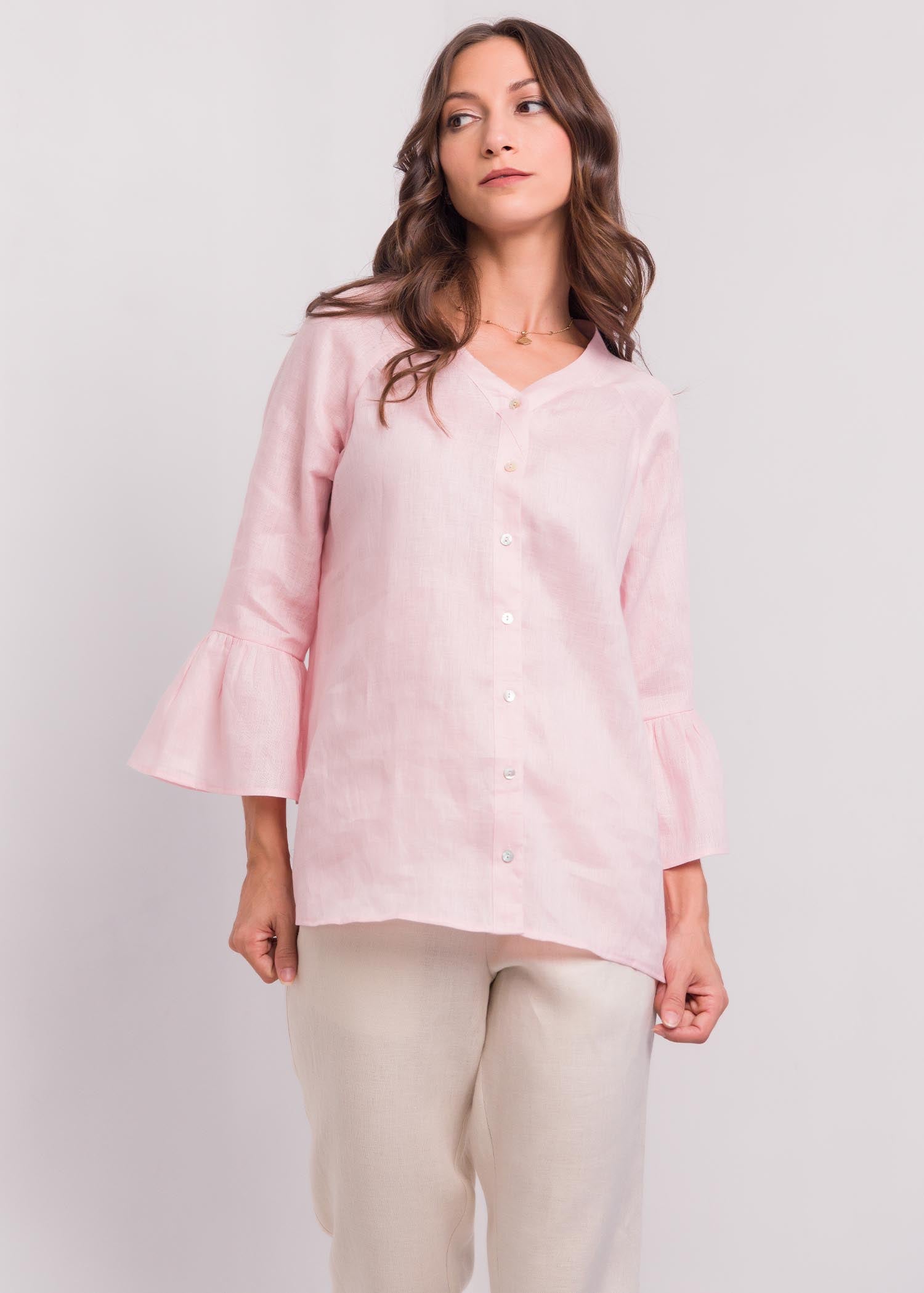 Flounce Sleeve V Neck Blouse