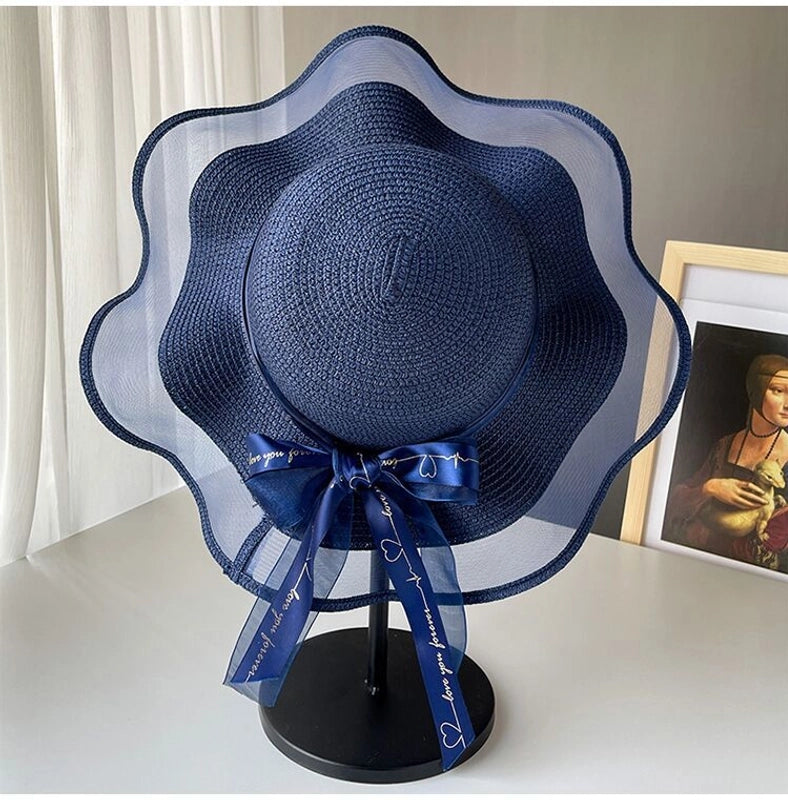 Straw Hat Women's Summer Beach Seaside Travel Sunshade Holiday Sunscreen Big Hat Brim Big Rim Cool Hat  Sun Hat