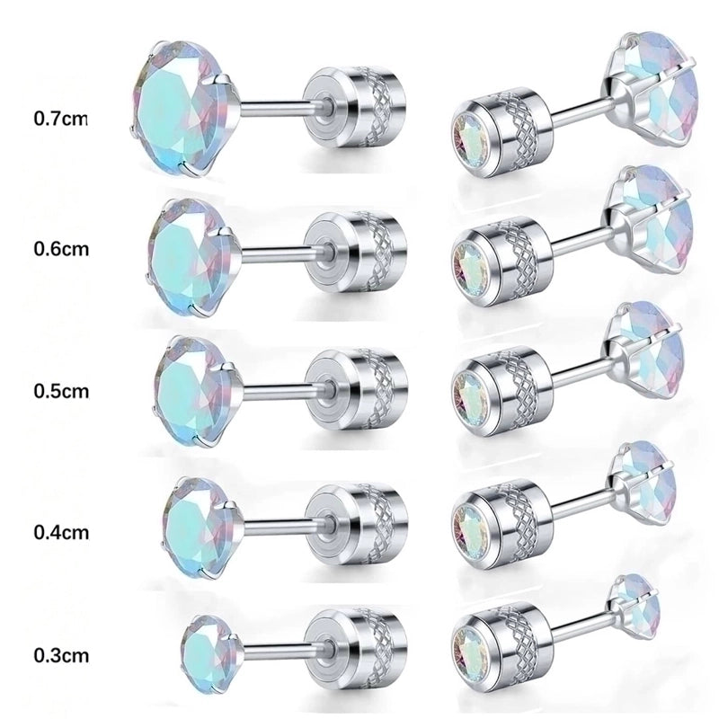 5 Pairs Minimalist Round Plating Inlay 304 Stainless Steel Zircon Gold Plated Ear Studs