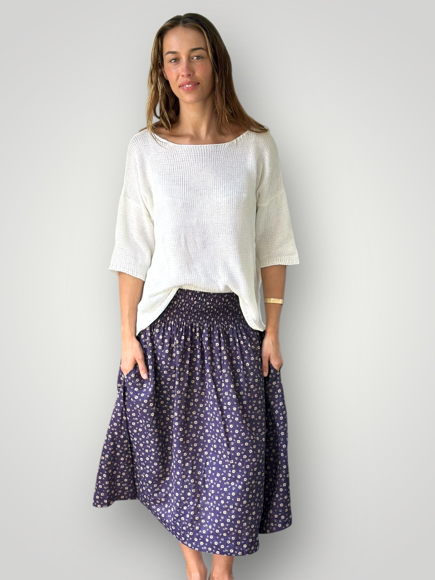 lola skirt - blueberry  floral cotton