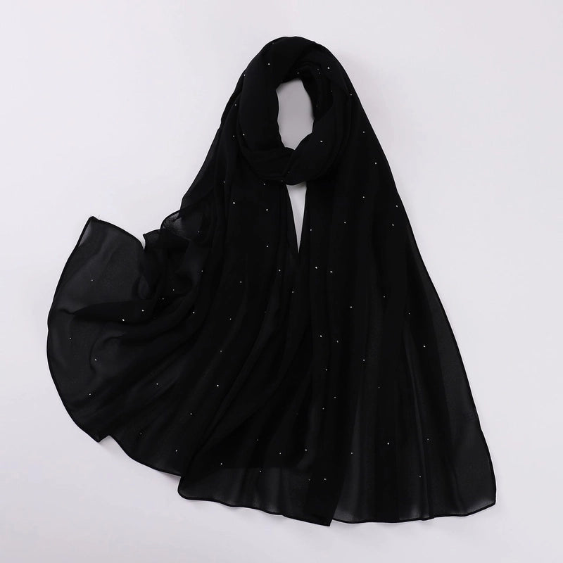 New Pearl Chiffon Long Scarf Gypsophila Hot Drilling Scarf Hui Scarf Middle East Turban Muslim Hijab