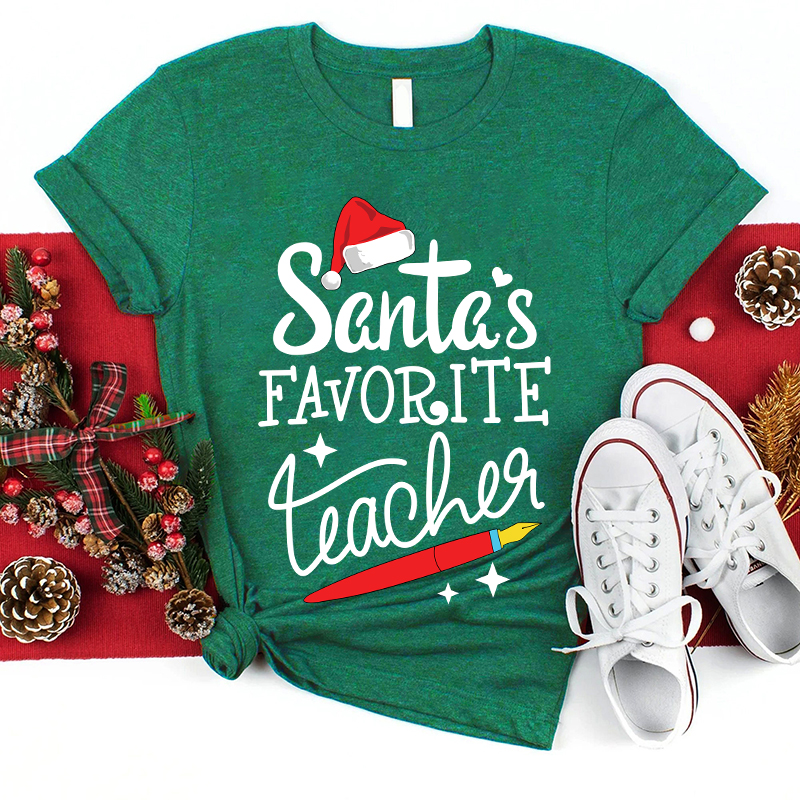 Christmas Santa's Favortie Teahcer T-Shirt