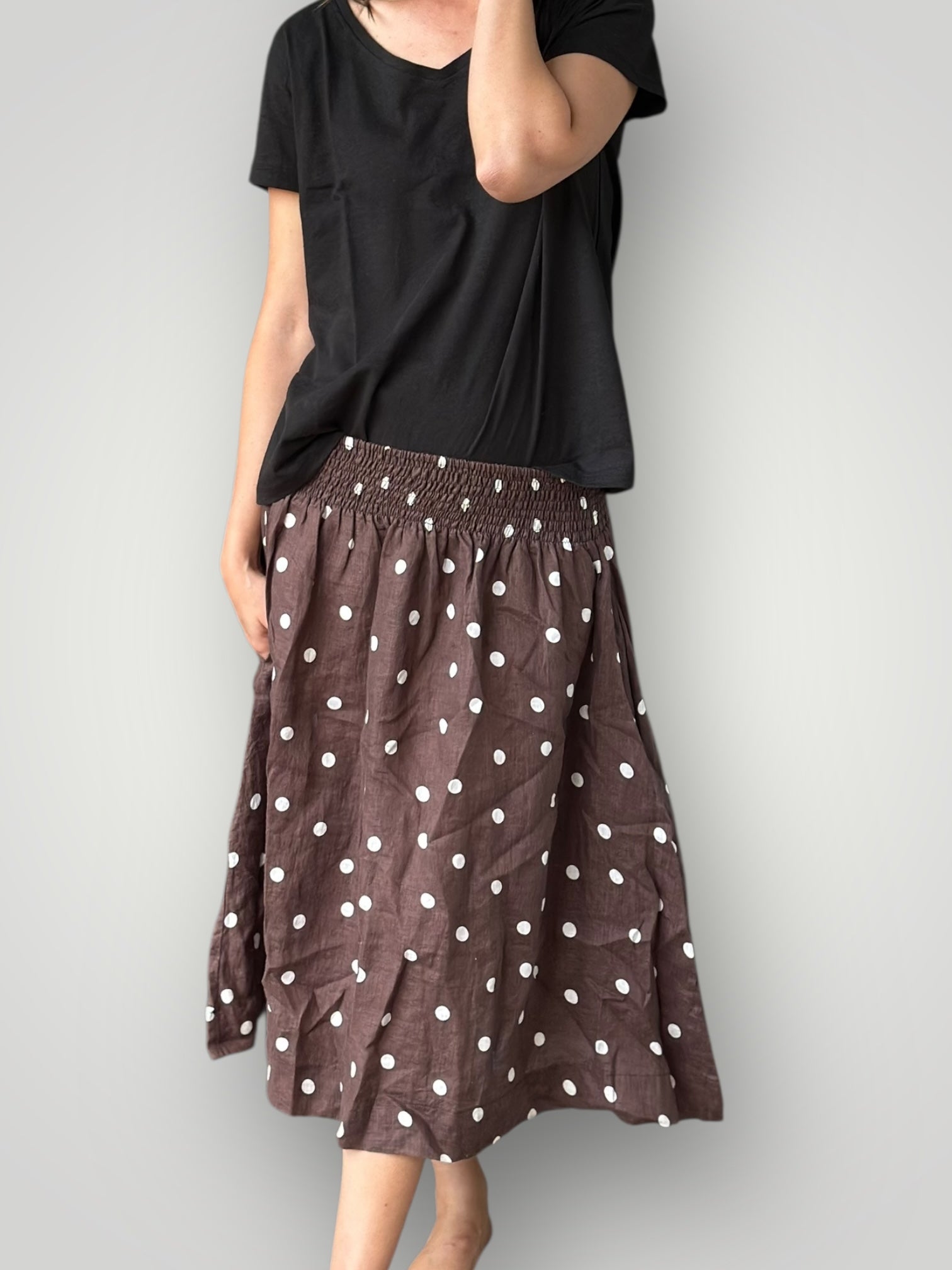lola skirt - chocolate spot linen