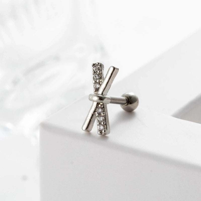 Ear Cartilage Rings & Studs Geometric 316L Stainless Steel  Copper Inlaid Zircon