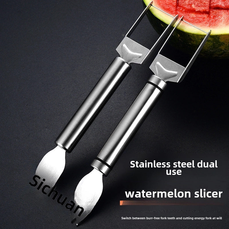 Watermelon Fork Slicer Fruit Fork Double Head Multifunctional Stainless Steel Cut Watermelon Artifact Fruit Divider