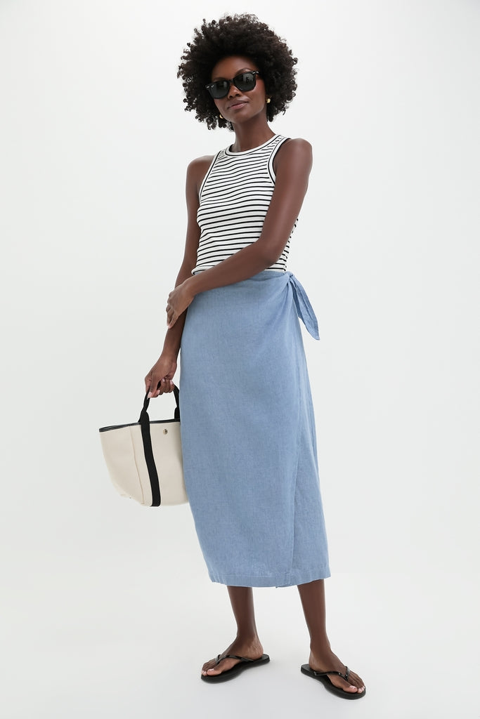 Channel Blue Delave Linen Tie Wrap Skirt