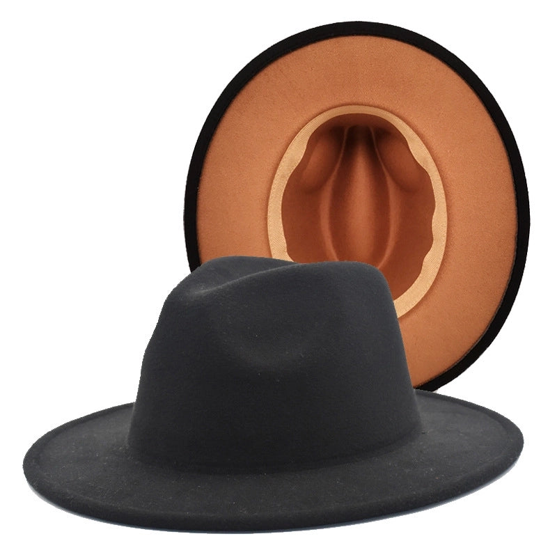 Popular Two-color Woolen Hat Women's Fashion Wide-brimmed Felt Hat Hat Jazz Hat Men