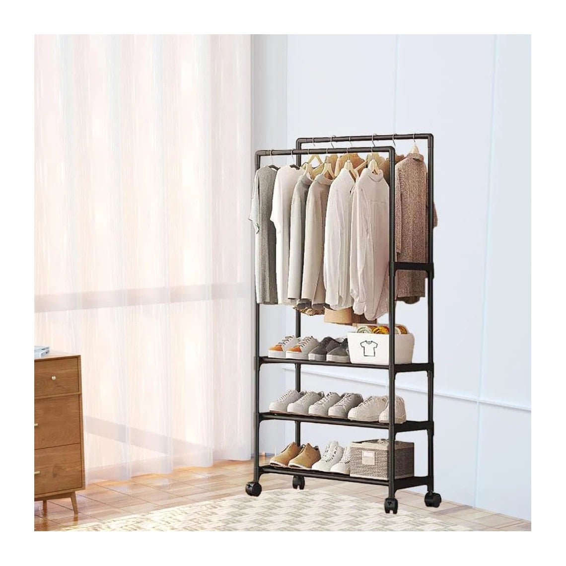 Multifunctional Metal Clothes Rack with Lower Storage Shelves