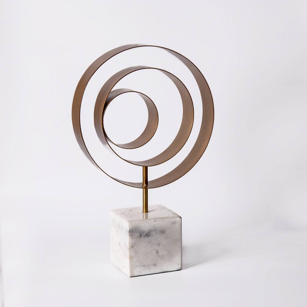 Swirl Metallic Sculpture with Marble Base - White Gold