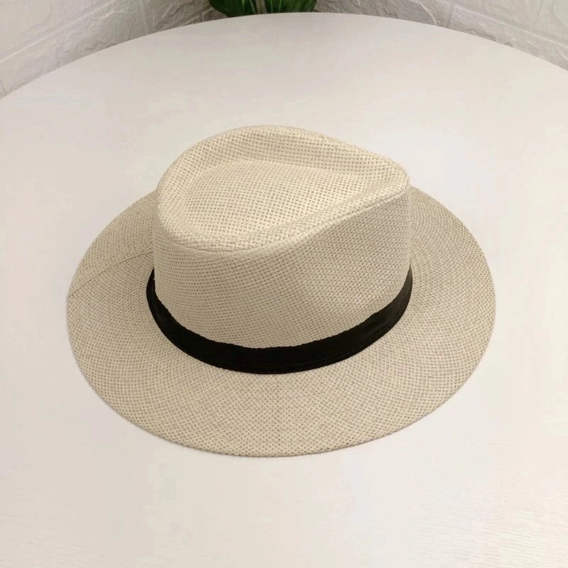 Paper Grass Large Flat Brim Top Hat For Middle-aged And Elderly Summer Sunscreen Sun Hat Panama Straw Hat Men's Outdoor Sun Hat