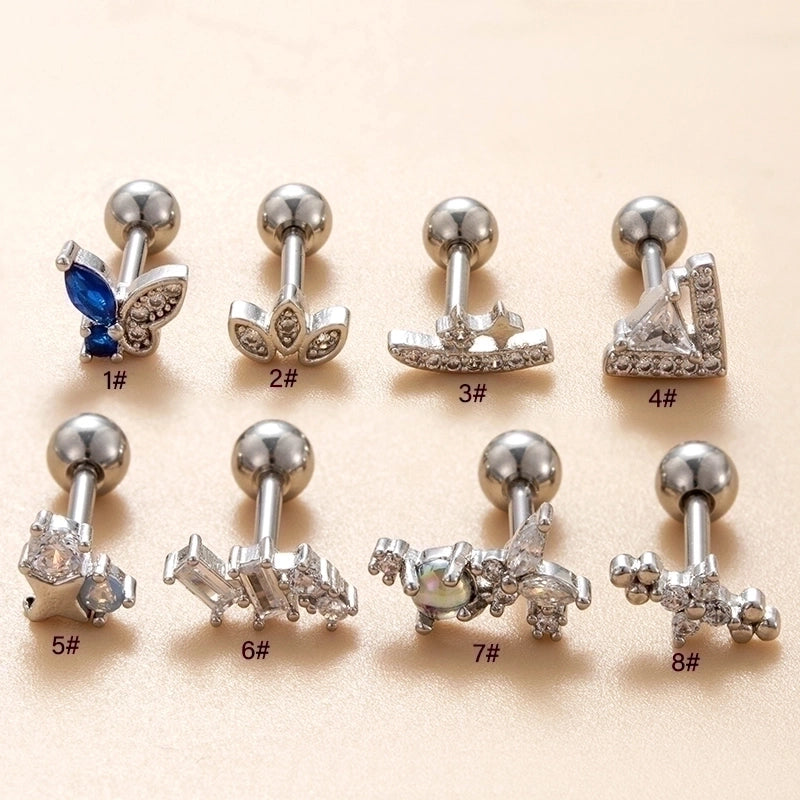 1 Piece Ear Cartilage Rings & Studs IG Style French Style Minimalist Star Flower Butterfly Copper Inlay Zircon