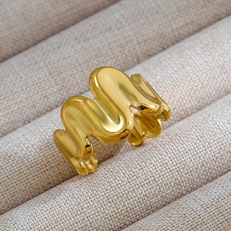 Rock Oversized Leaves Eye Flower 304 Stainless Steel Gem 18K Gold Plated Inlay Open Rings