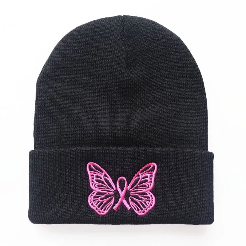 Women's Minimalist Butterfly Embroidery Crimping Wool Cap