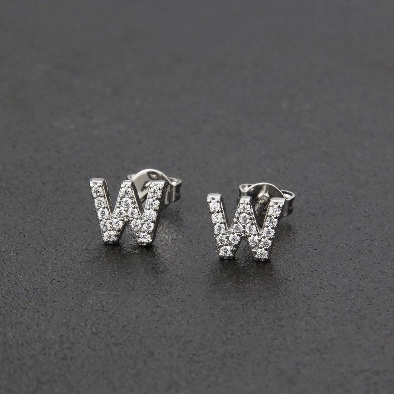 1 Pair Fashion Letter Inlay Copper Zircon Gold Plated Ear Studs