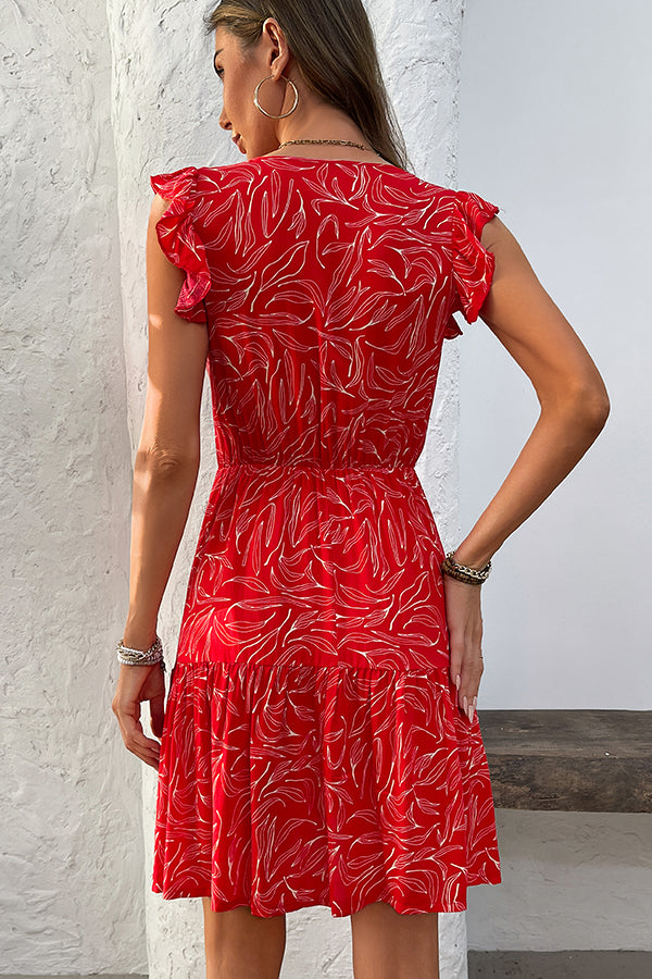 Fashion Printed V Neck Casual Mini Dress