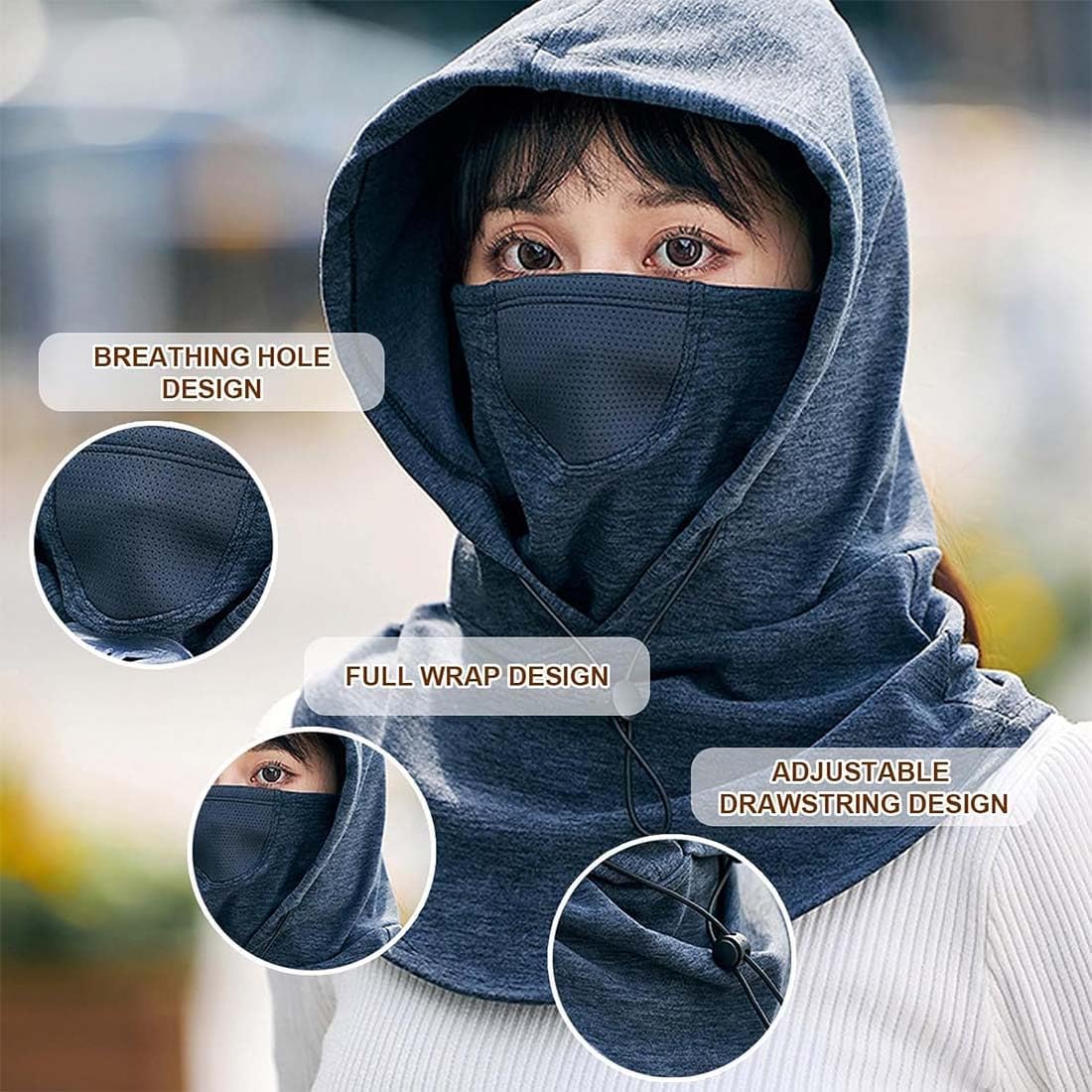 Hooded Face Mask with Neck Warmer for Cycling