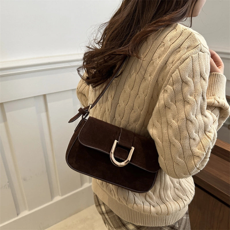 Women's Medium Special Solid Color Streetwear Sewing Thread Square Flip Cover Crossbody Bag