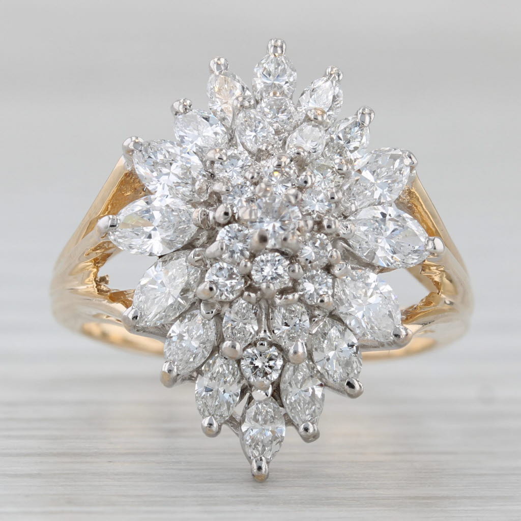 1.36ctw Diamond Cluster Ring 14k Yellow Gold Size 6.25 Cocktail