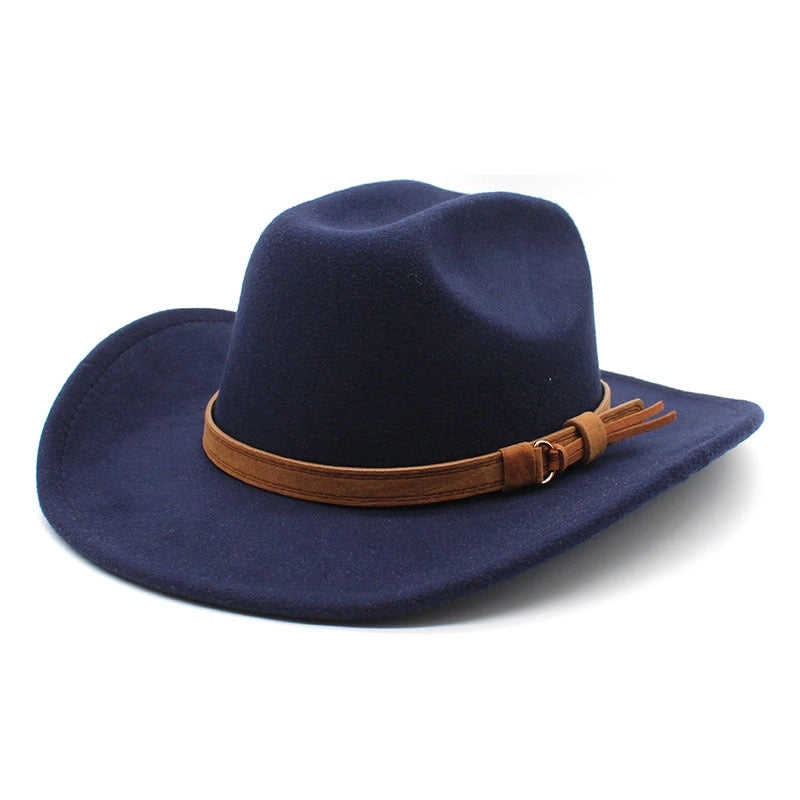 One-word Top Denim Top Hat Brim Felt Hat Men And Women Outdoor Western Denim Top Hat Woolen Jazz Hat