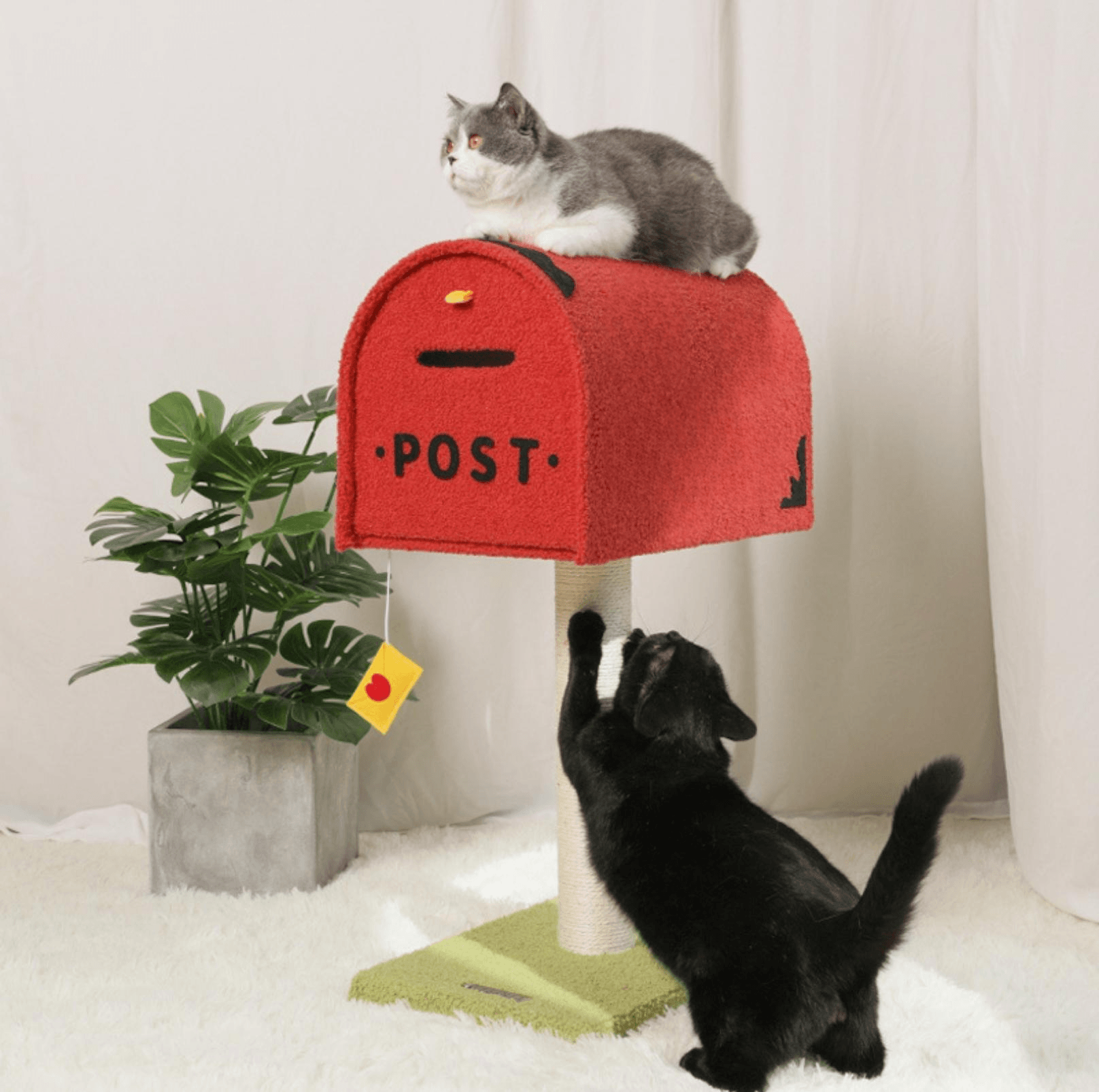 Cute Mailbox Sisal Cat Scratching Post Tree with Interactive Window