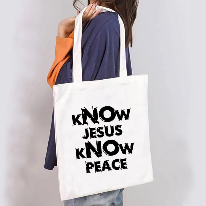 Unisex Large Canvas Letter Basic Classic Style Square Open Canvas Bag