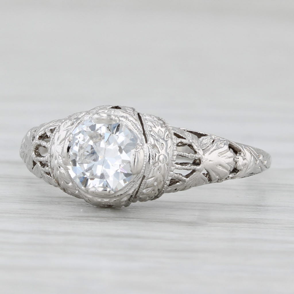 Art Deco 0.51ct Round Diamond Solitaire Engagement Ring Platinum Size 6