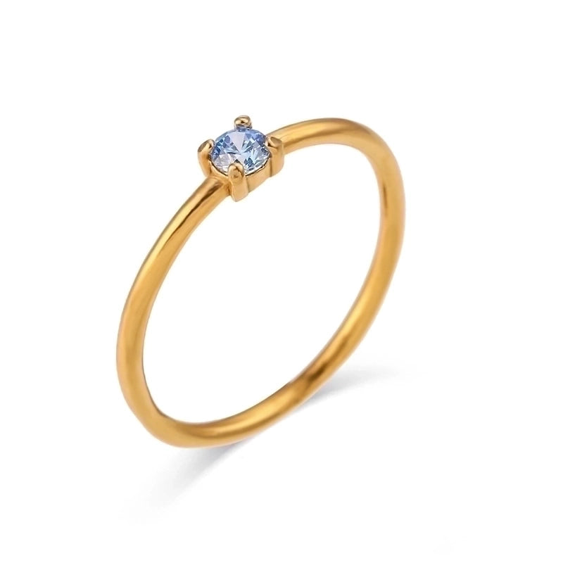 Fashion Round 304 Stainless Steel Artificial Gemstones Birthstone 18K Gold Plated Plating Inlay Rings