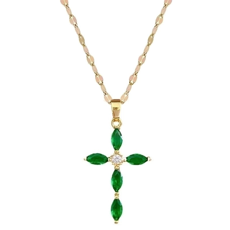 Minimalist Cross Stainless Steel Copper Inlay Zircon Pendant Necklace