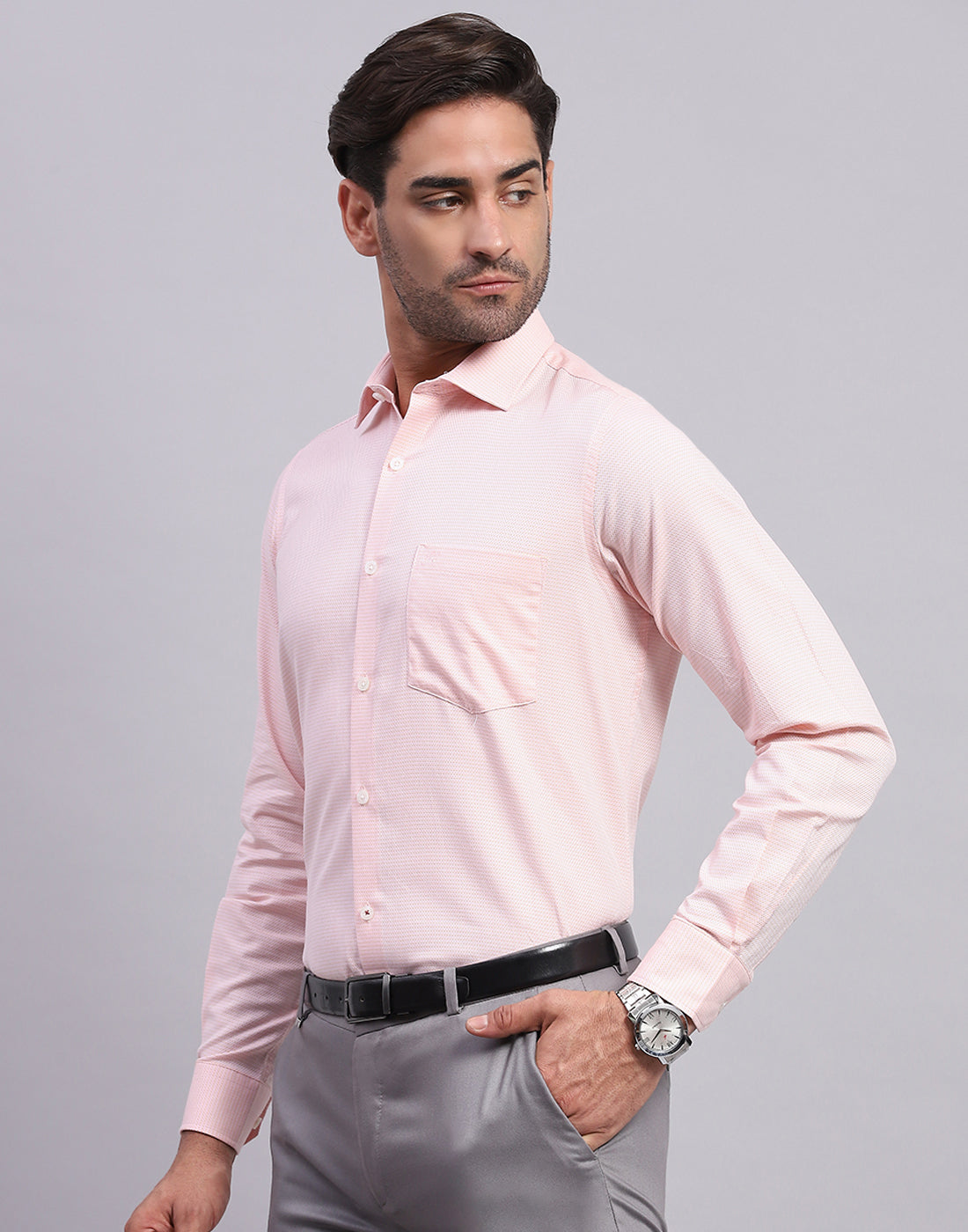 Men Pink Solid Collar Full Sleeve Shirt