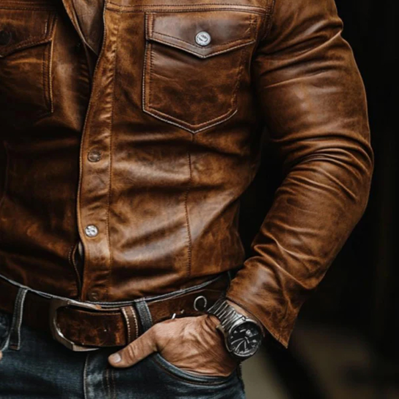 Men's Classic Vintage Casual Slim Fit Leather Pocket Jacket