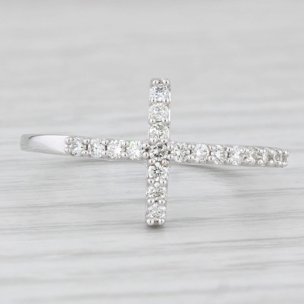 New 0.25ctw Diamond Cross Ring 14k White Gold Size 6.25