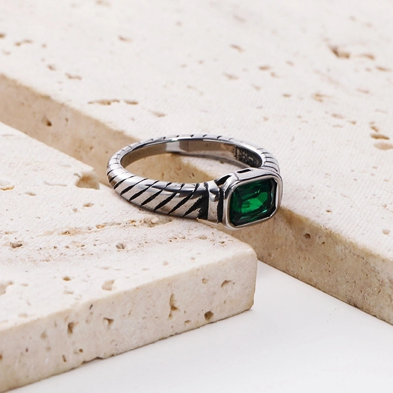 Casual Minimalist Rectangle Titanium Steel Plating Inlay Rhinestones Rings 1 Piece