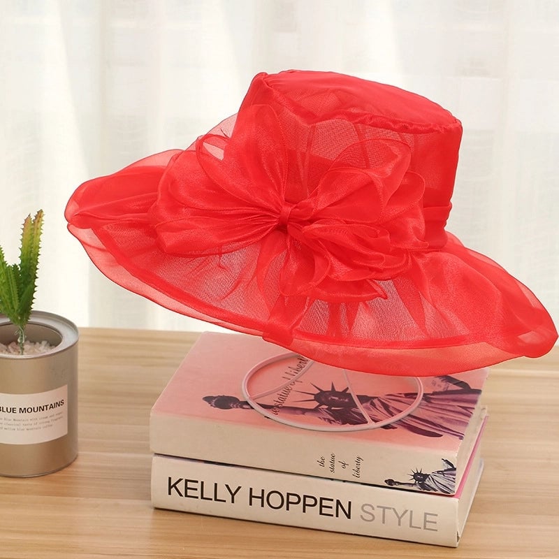 3 Pieces Women's Exaggerated Lady Vacation Solid Color Flower Big Eaves Sun Hat