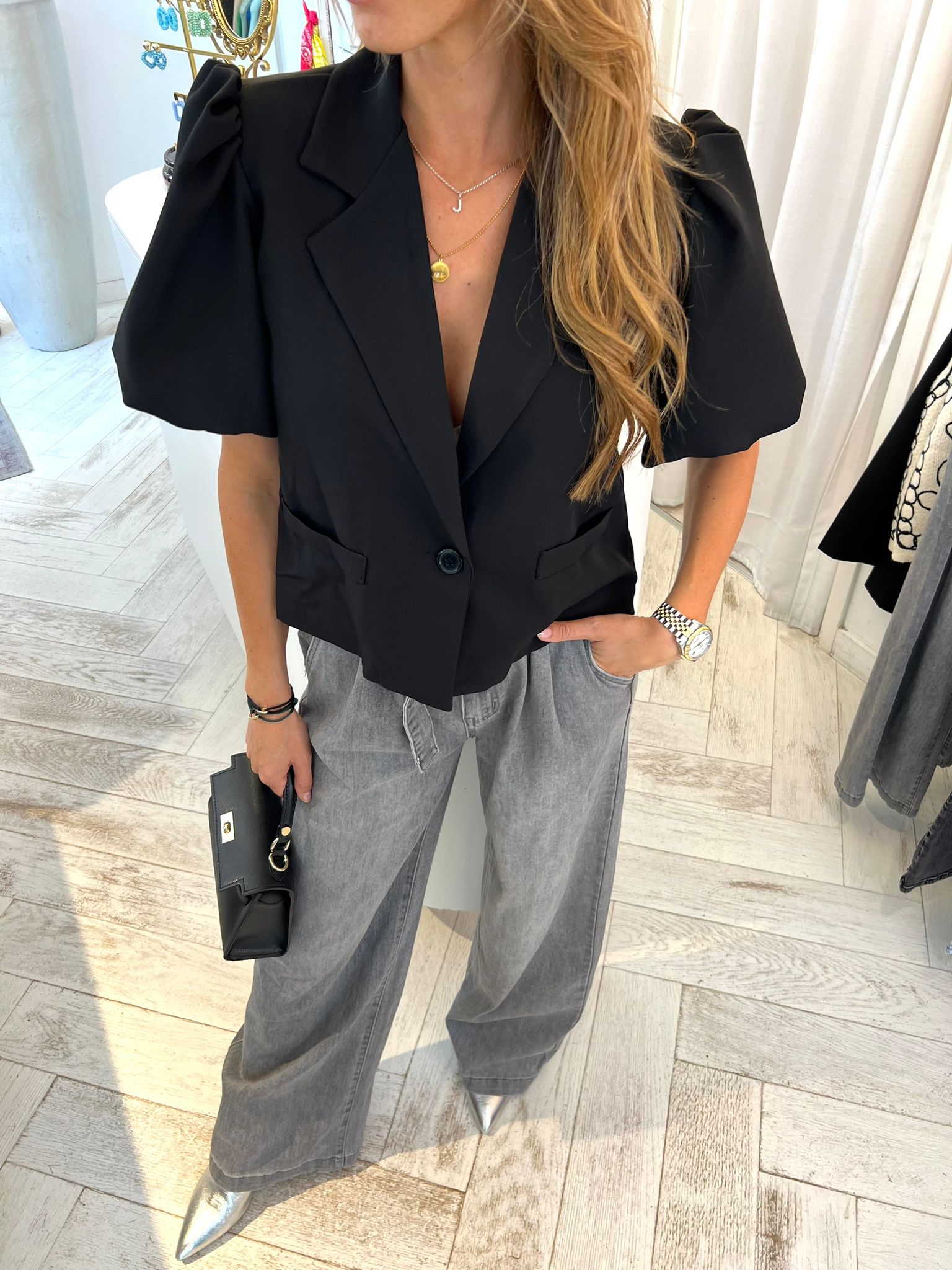 Kylie Short Sleeve Blazer Black