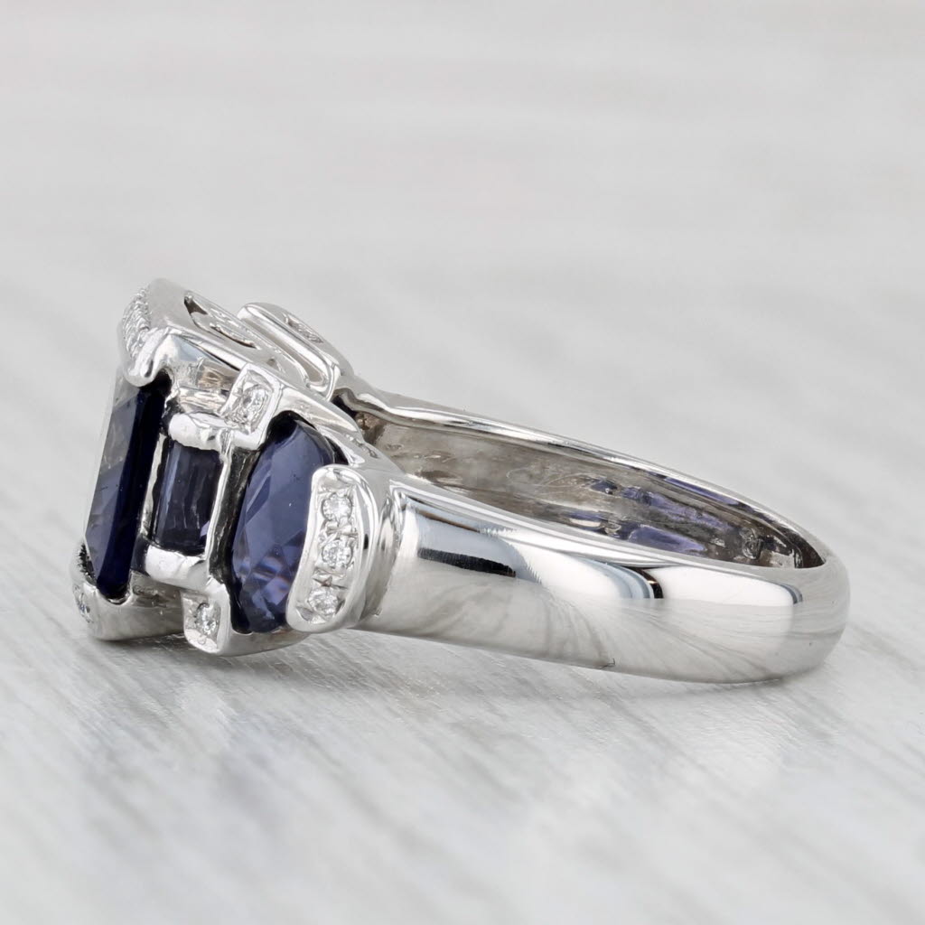 3.65ctw Blue Iolite Diamond Ring 14k White Gold Size 6.5