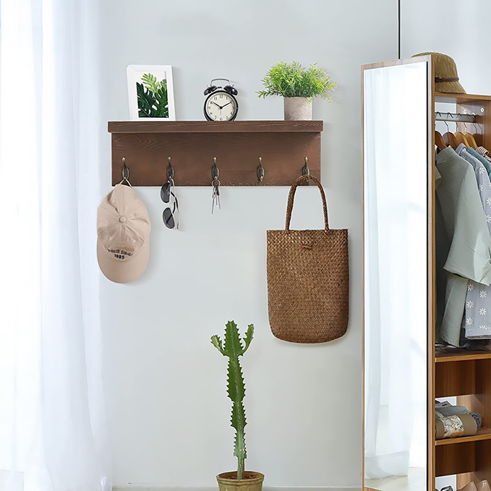 solid pine water color design Hanging wall craft couple Clothes hats bags display wooden storage holder& rack shelves