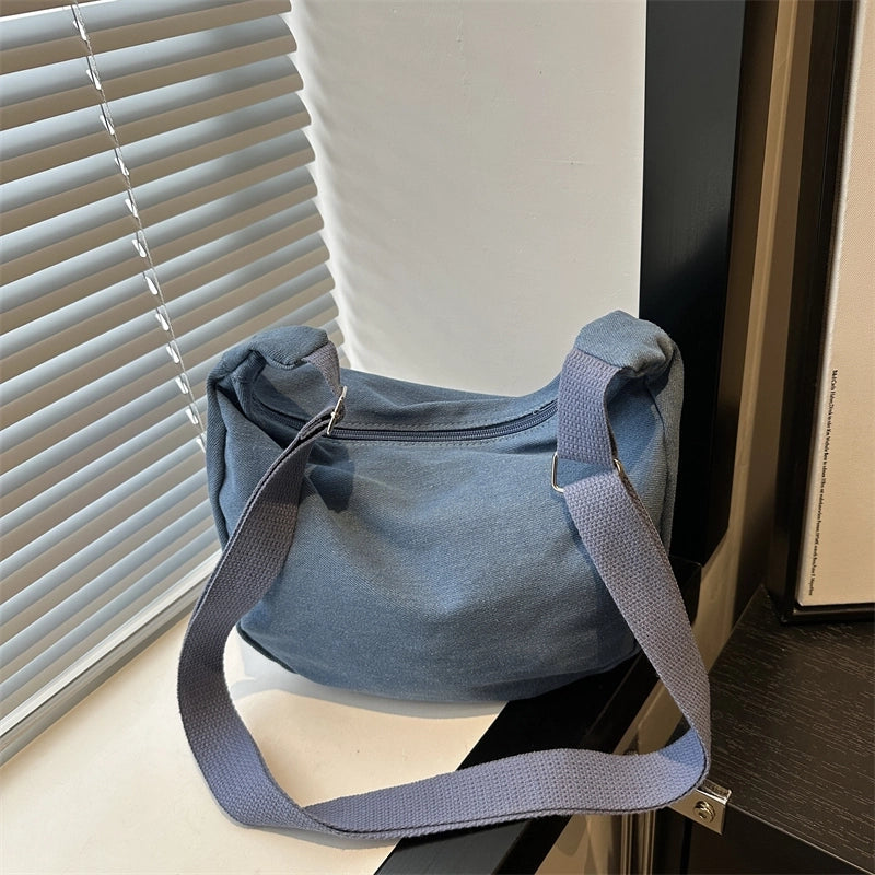 Women's Canvas Solid Color Preppy Style Square Zipper Shoulder Bag Crossbody Bag