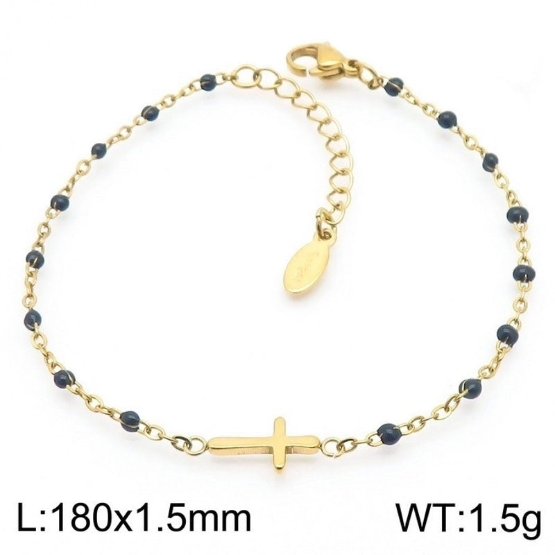 Minimalist Classic Style Cross Titanium Steel 18K Gold Plated Bracelets In Bulk