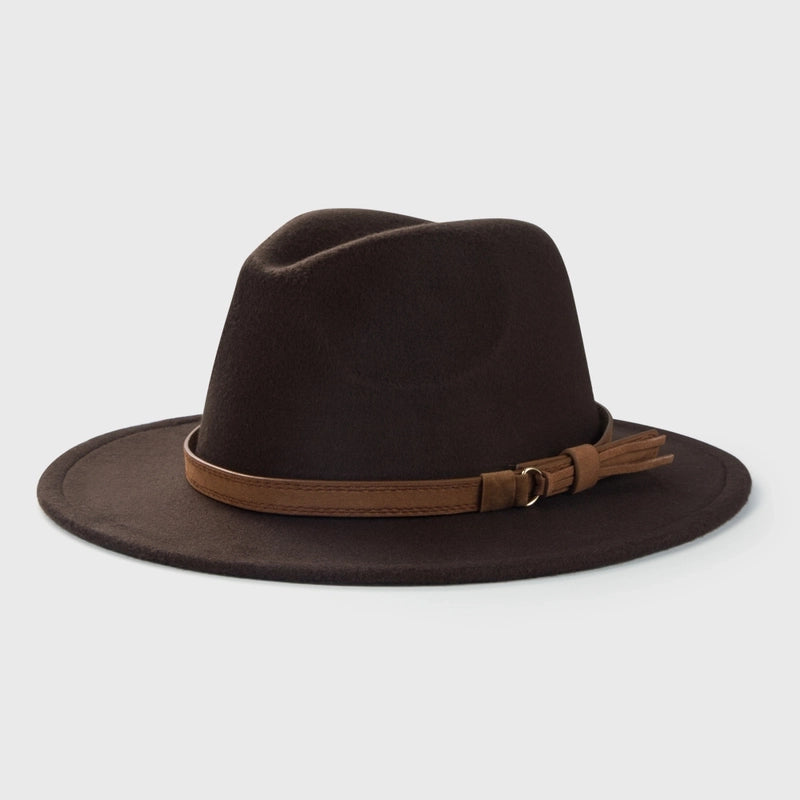 Retro Woolen Hat Belt Accessories Top Hat Simple Big Brim Jazz Hat
