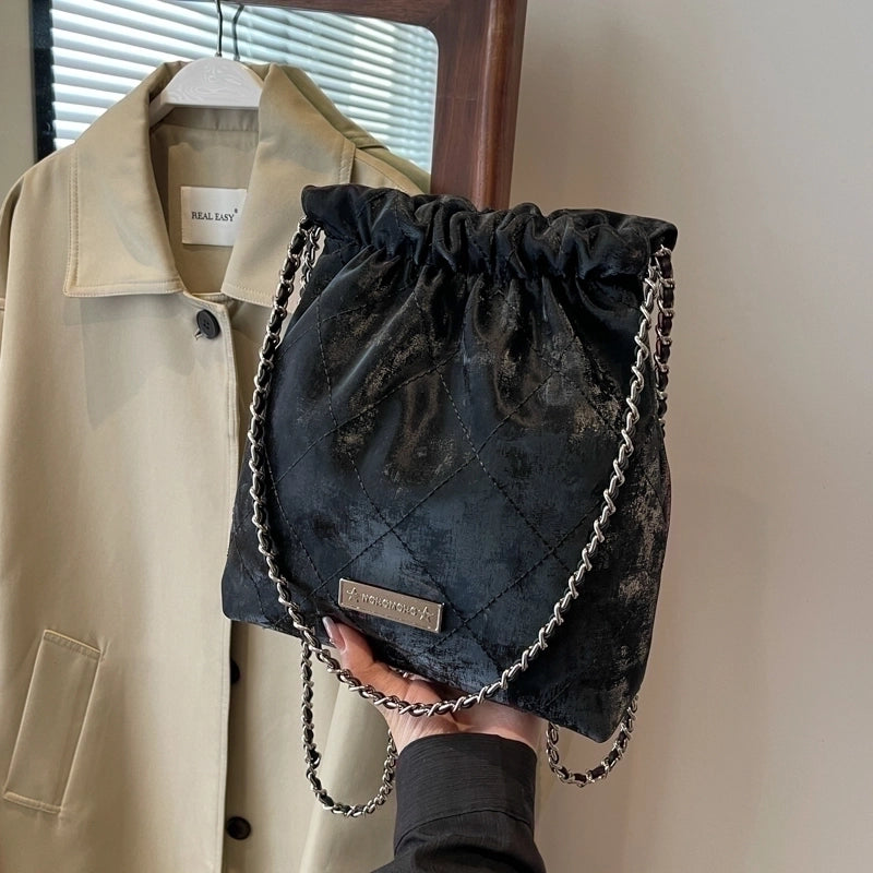 Women's Plaid Classic Style Sewing Thread Bucket String Tote Bag