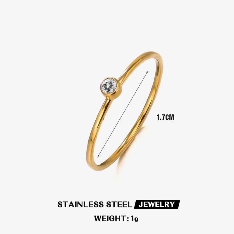 304 Stainless Steel 18K Gold Plated Minimalist Plating Inlay Round Rhinestones Birthstone Rings