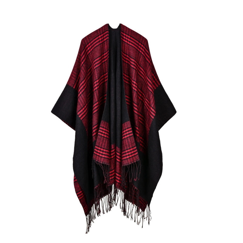 Export Women's Rhombus Tassel Lengthened Hot Selling Imitation Cashmere Shawl Both Sides Available Thickened Cape