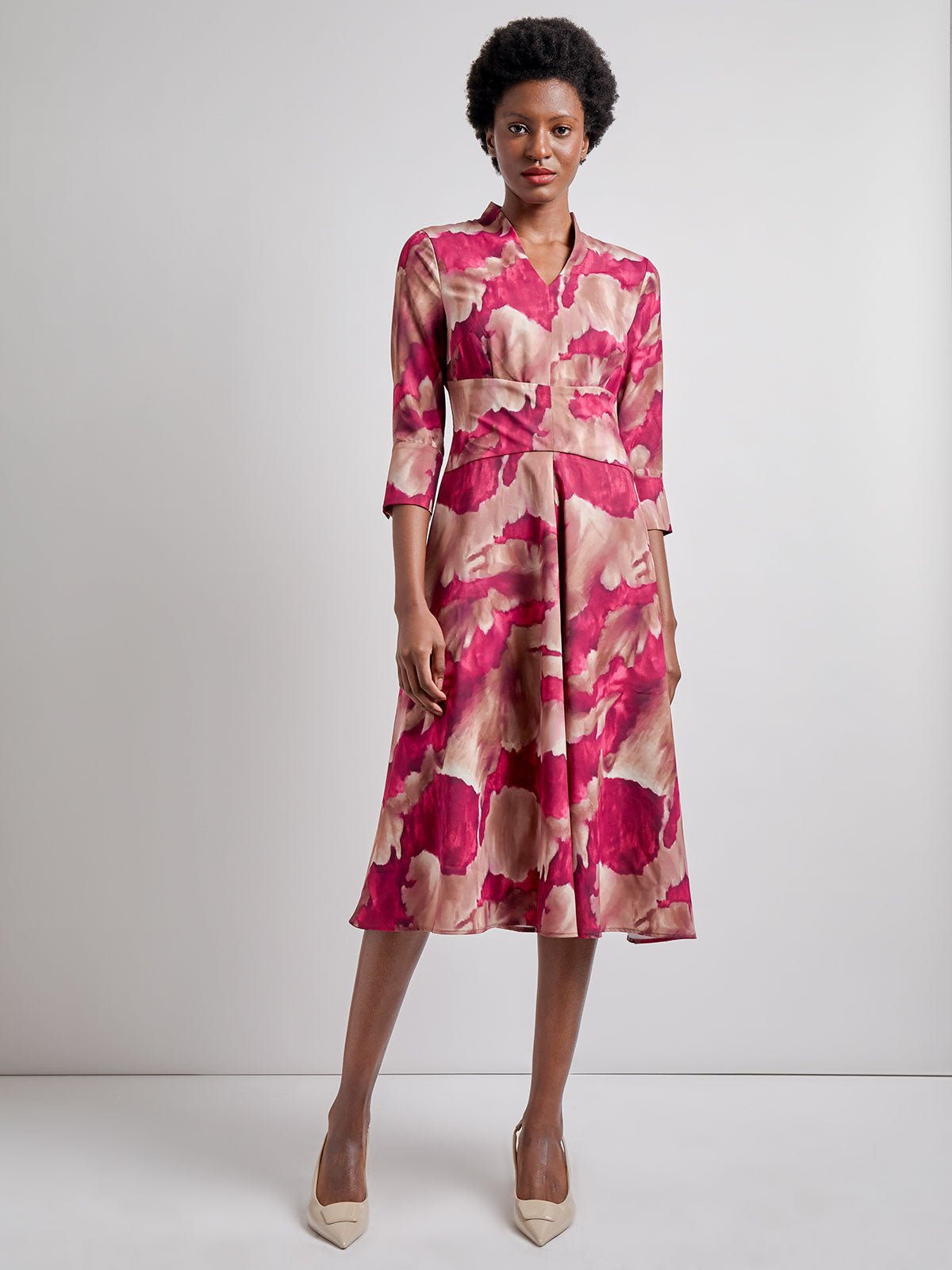 Fit & Flare Woven Watercolor Print Midi Dress - Modern Fit